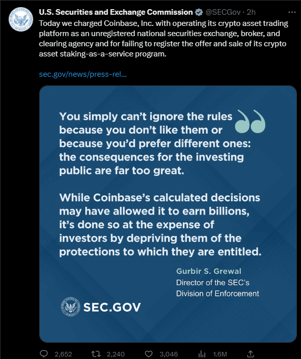 La SEC presenta cargos contra Coinbase sec-coinbase-comunicado